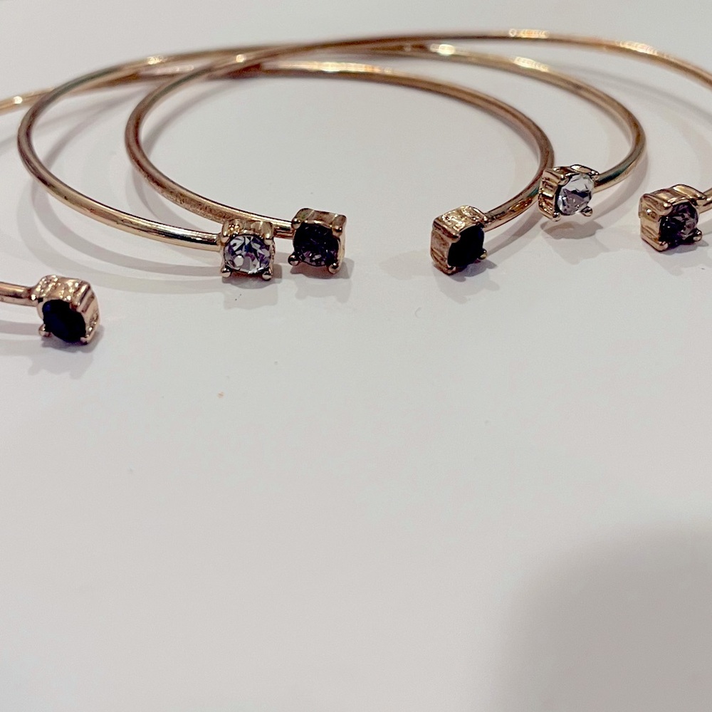 Brand New Set of 3 Bangle Cuff Bracelets Gold Stone